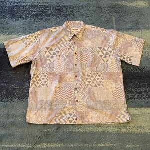 Cooke Street Men's XXL Hawaiian Button Up Shirt Honolulu Floral Gray Made in USA